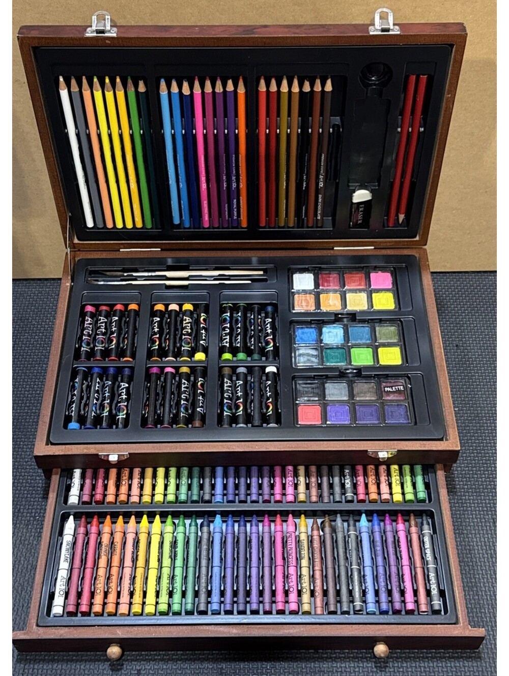 Art 101 Deluxe Art Set w/ Colored Pencils, Crayons, Pastels & Paints Case